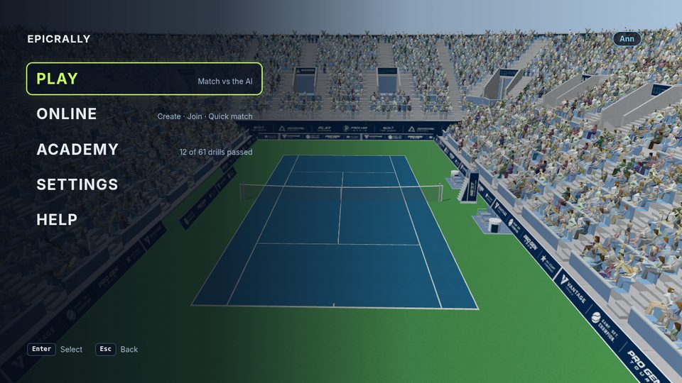 The Epicrally home screen over the stadium